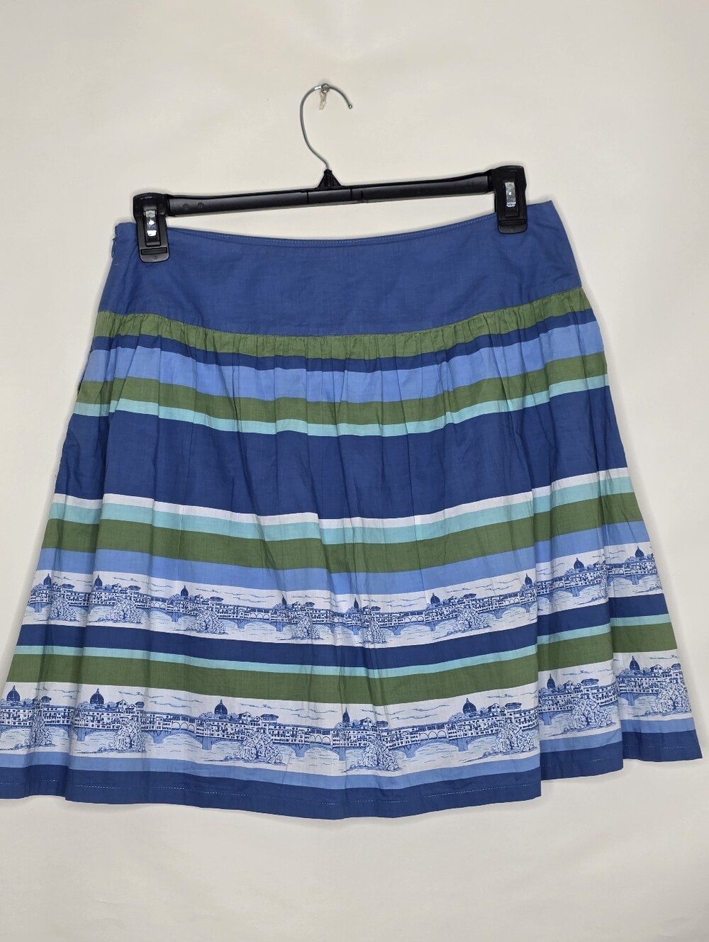 Garnet‎ Hill Striped Florence Print Cotton Skirt Size 12P Lined Side Zip Coastal